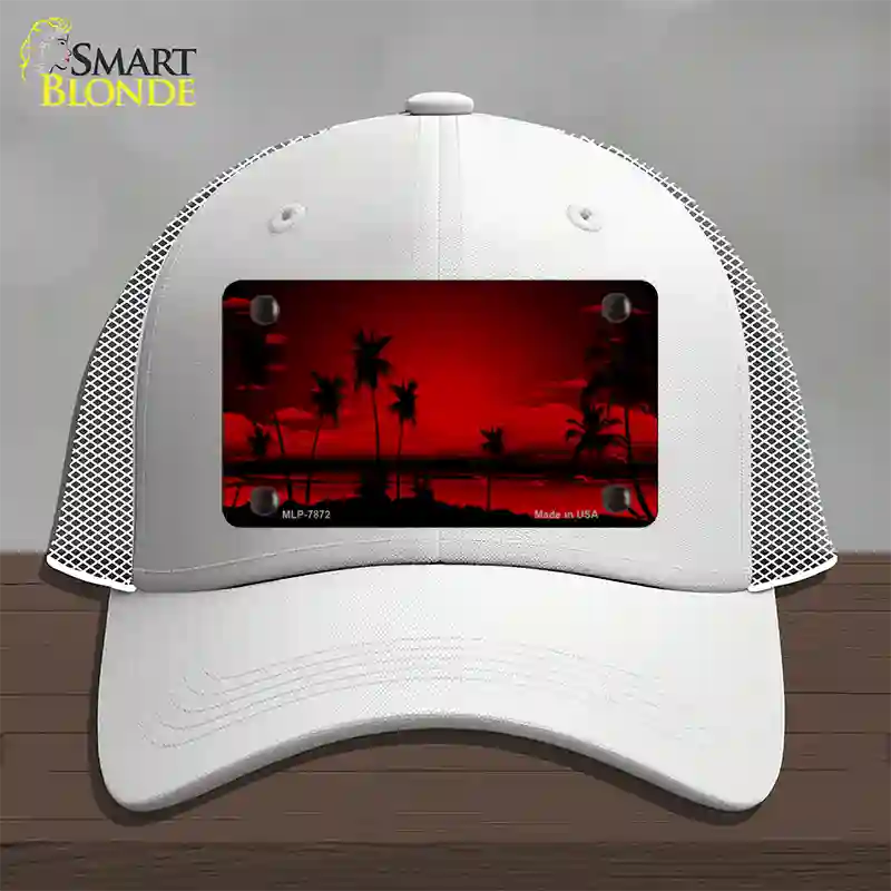 Sunset Red Novelty License Plate Hat Mesh / White