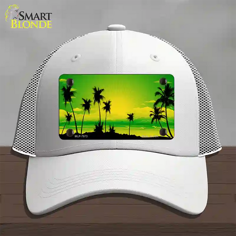 Sunset Yellow Green Novelty License Plate Hat Mesh / White