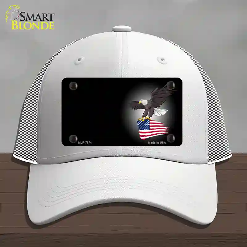 Eagle Flag Offset Novelty License Plate Hat Mesh / White