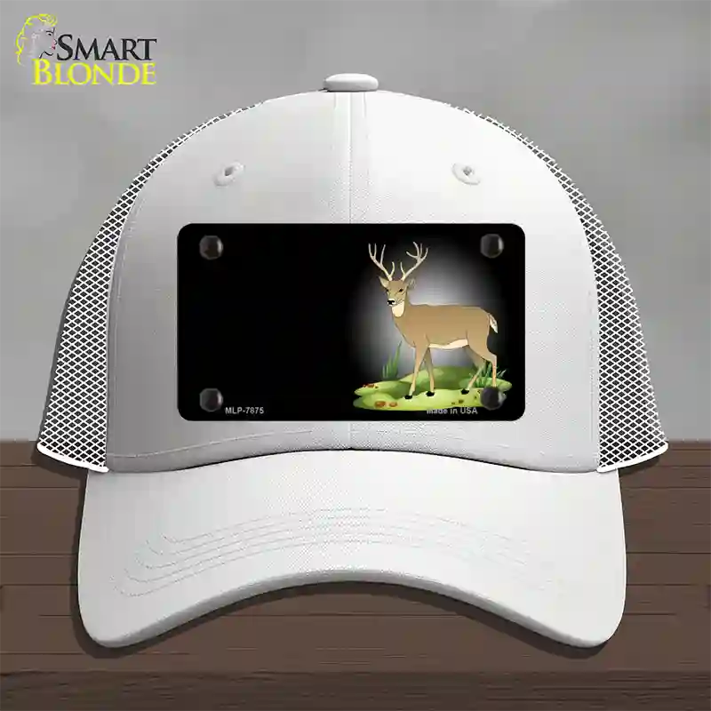 Deer Offset Novelty License Plate Hat Mesh / White