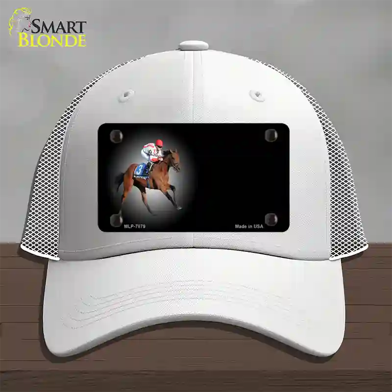 Horse Racing Offset Novelty License Plate Hat Mesh / White