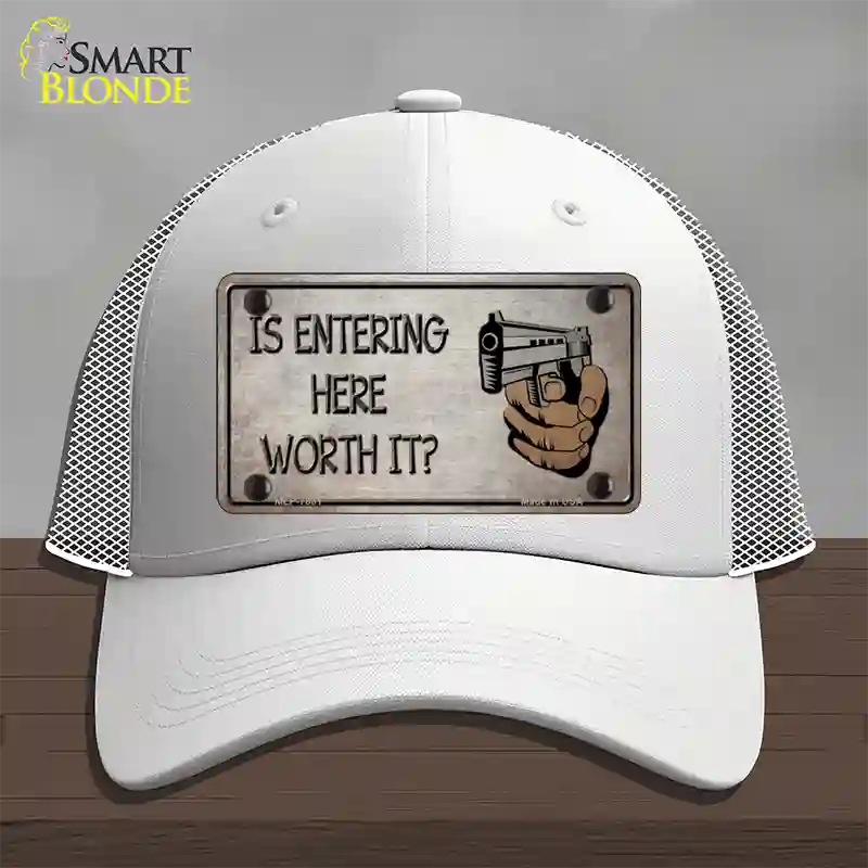 Entering Worth It Novelty License Plate Hat Mesh / White