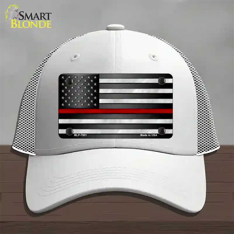 American Flag Thin Red Line Novelty License Plate Hat Mesh / White