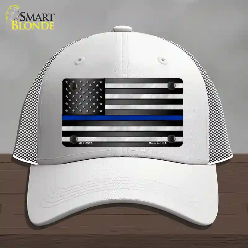 American Flag Thin Blue Line Novelty License Plate Hat Mesh / White