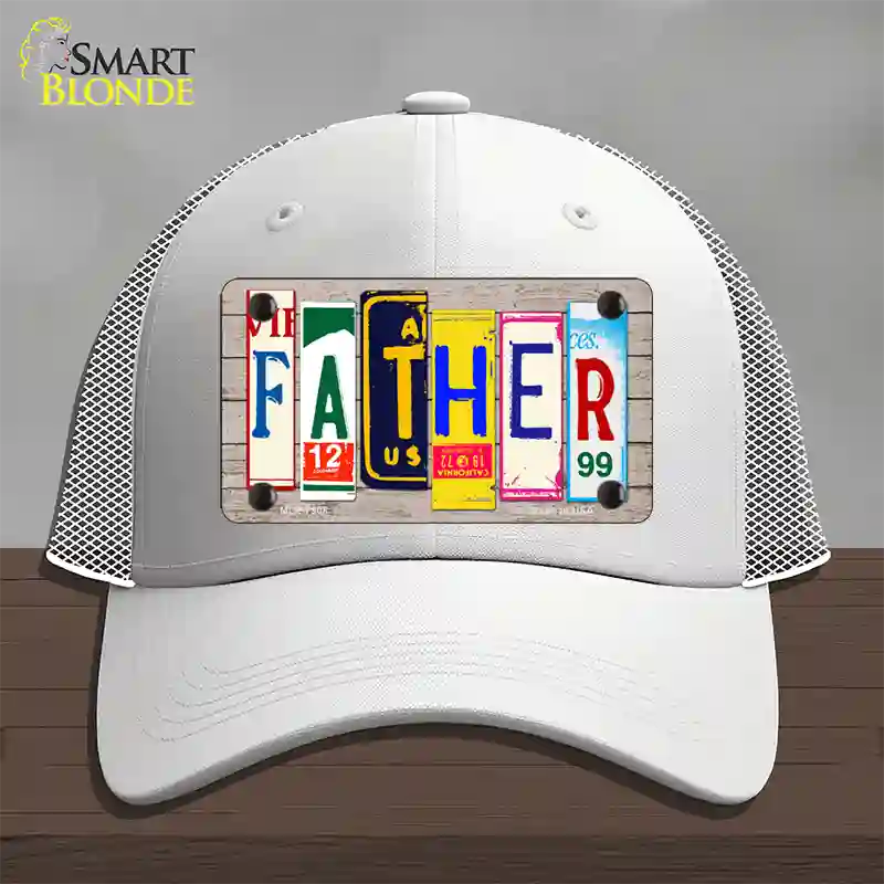 Father Wood License Plate Art Novelty License Plate Hat Mesh / White