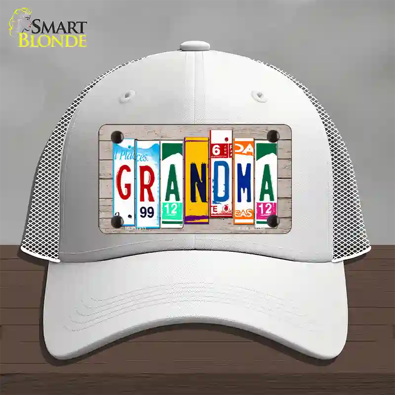 Grandma Wood License Plate Art Novelty License Plate Hat Mesh / White