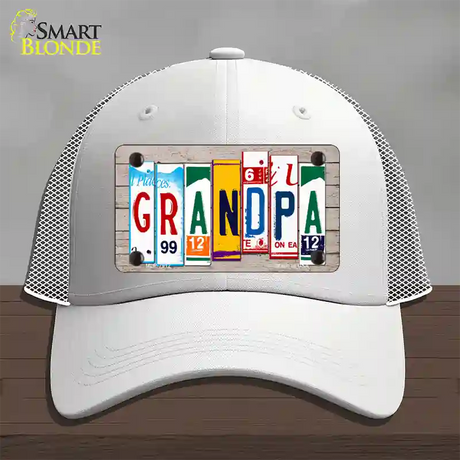 Grandpa Wood License Plate Art Novelty License Plate Hat Mesh / White