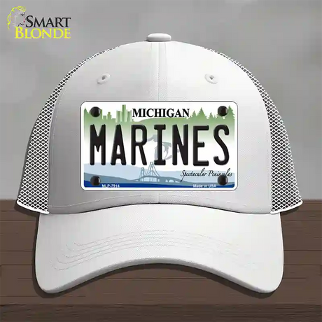 Marines Michigan Novelty License Plate Hat Mesh / White