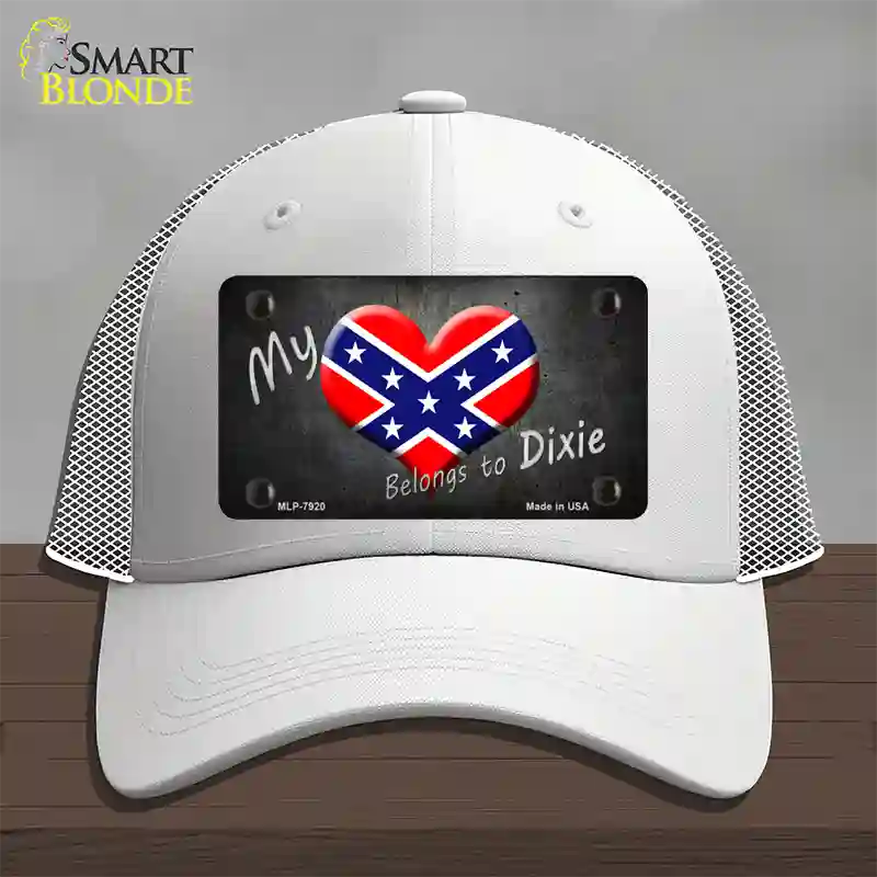 Heart Belongs To Dixie Novelty License Plate Hat Mesh / White