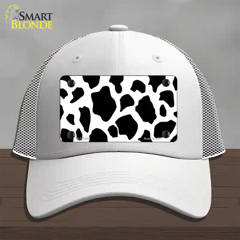 Cow Print Novelty License Plate Hat Mesh / White