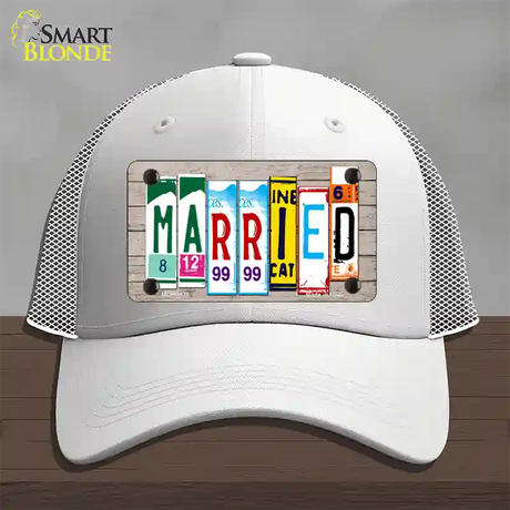 Married Wood License Plate Art Novelty License Plate Hat Mesh / White