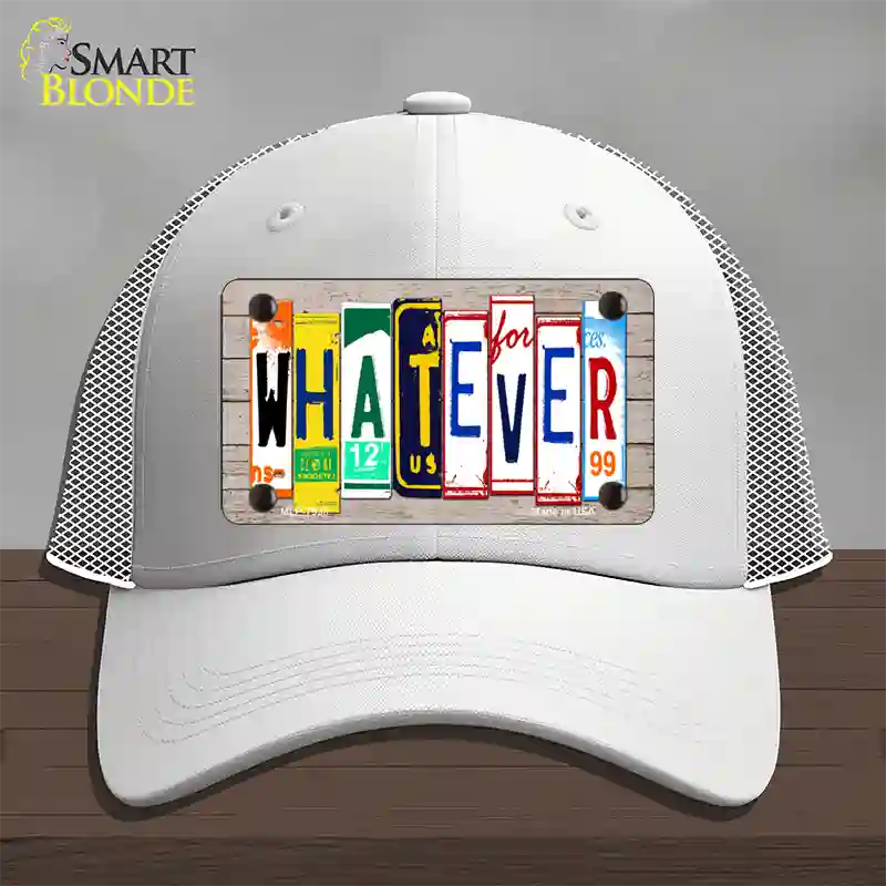 Whatever Wood License Plate Art Novelty License Plate Hat Mesh / White