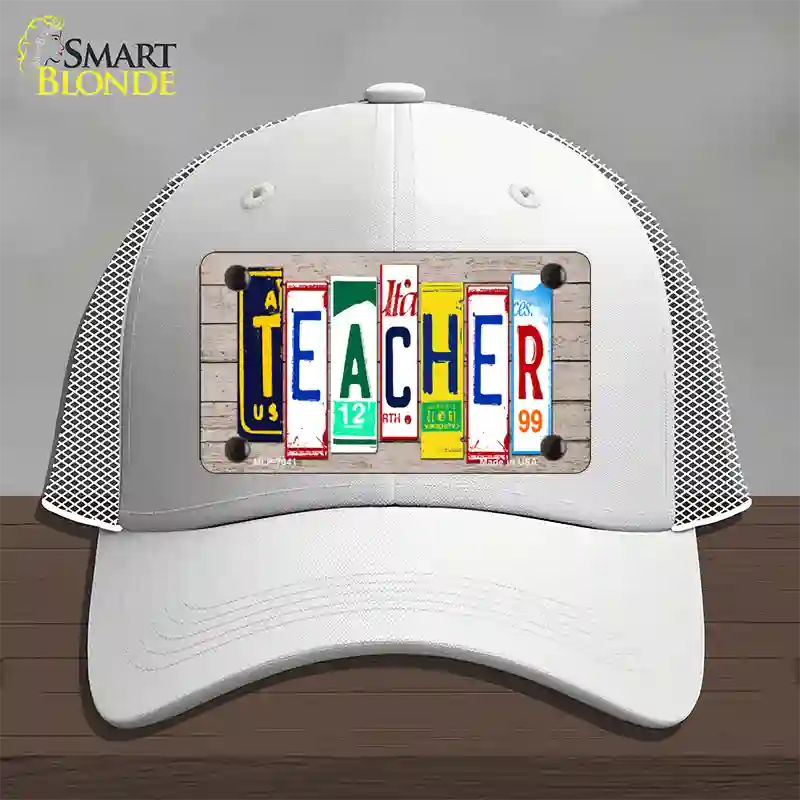 Teacher Wood License Plate Art Novelty License Plate Hat Mesh / White