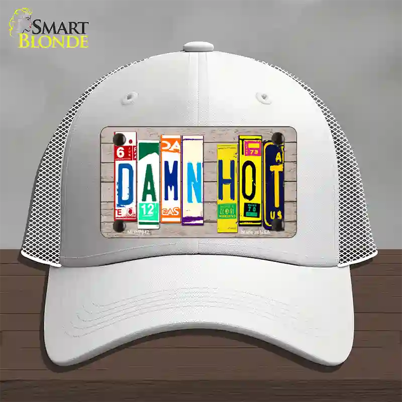 Damn Hot Wood License Plate Art Novelty License Plate Hat Mesh / White