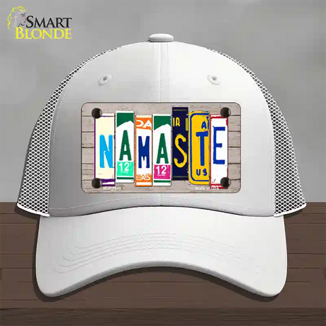 Namaste Wood License Plate Art Novelty License Plate Hat Mesh / White