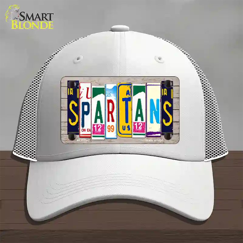 Spartans Wood License Plate Art Novelty License Plate Hat Mesh / White