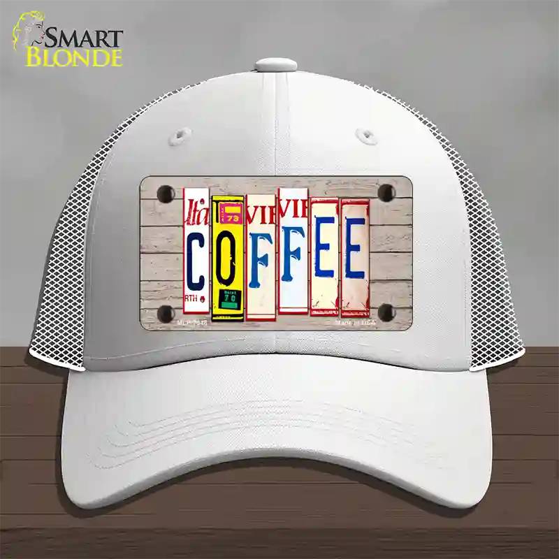 Coffee Wood License Plate Art Novelty License Plate Hat Mesh / White