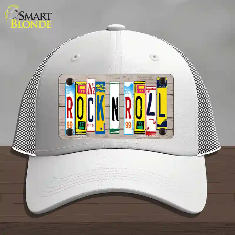 Rock N Roll Wood License Plate Art Novelty License Plate Hat Mesh / White