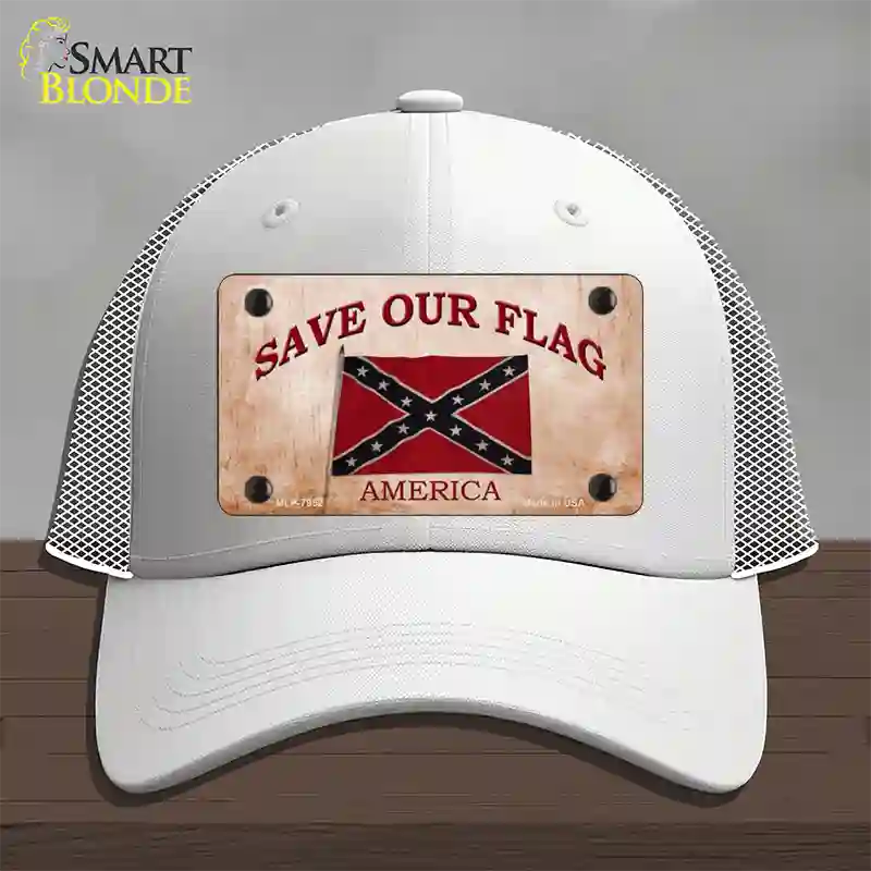 Save Our Flag Confederate Novelty License Plate Hat Mesh / White