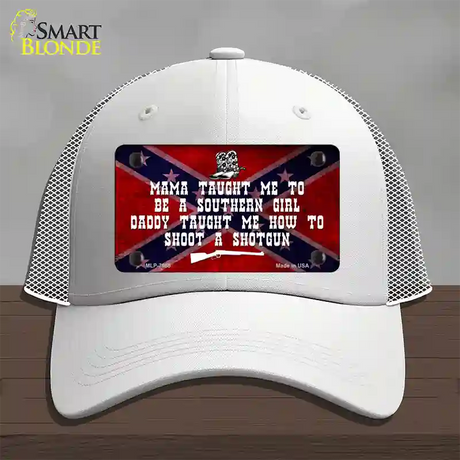 Mama Taught Me Novelty License Plate Hat Mesh / White