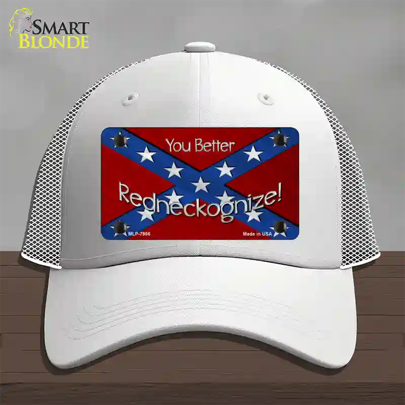 You Better Redneckognize Novelty License Plate Hat Mesh / White