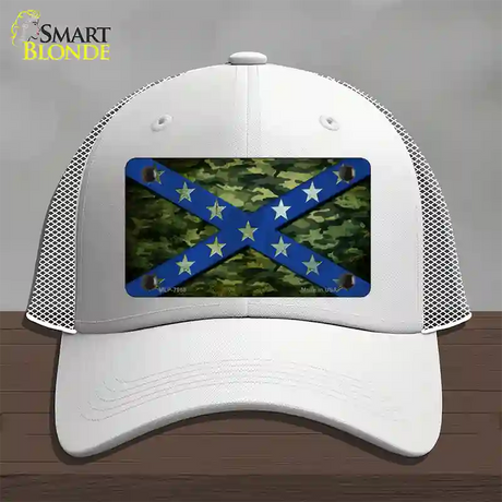 Confederate Stripes Blue Camo Novelty License Plate Hat Mesh / White