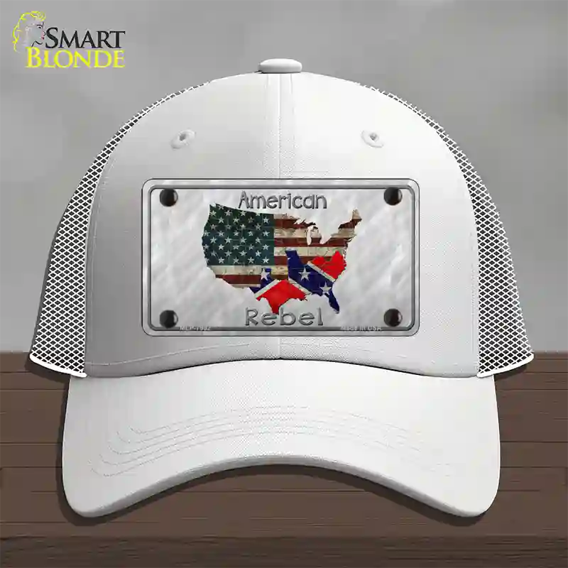 American Rebel Map Novelty License Plate Hat Mesh / White