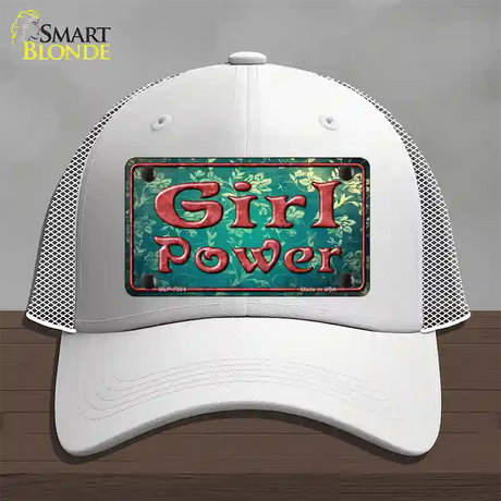 Girl Power Flower Novelty License Plate Hat Mesh / White