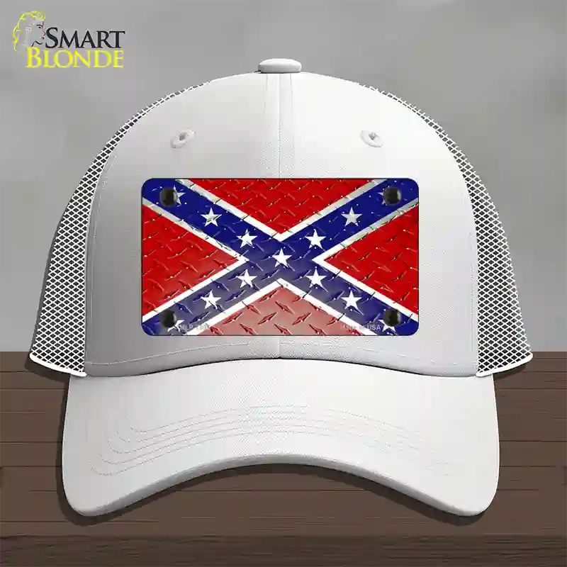 Confederate Flag Diamond Novelty License Plate Hat Mesh / White