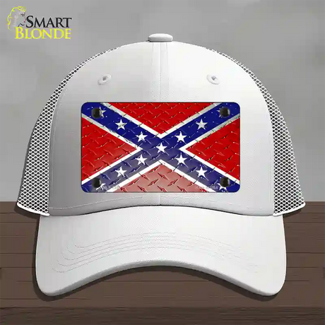 Confederate Flag Diamond Novelty License Plate Hat Mesh / White