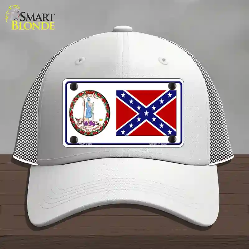 Confederate Flag Virginia Seal Novelty License Plate Hat Mesh / White