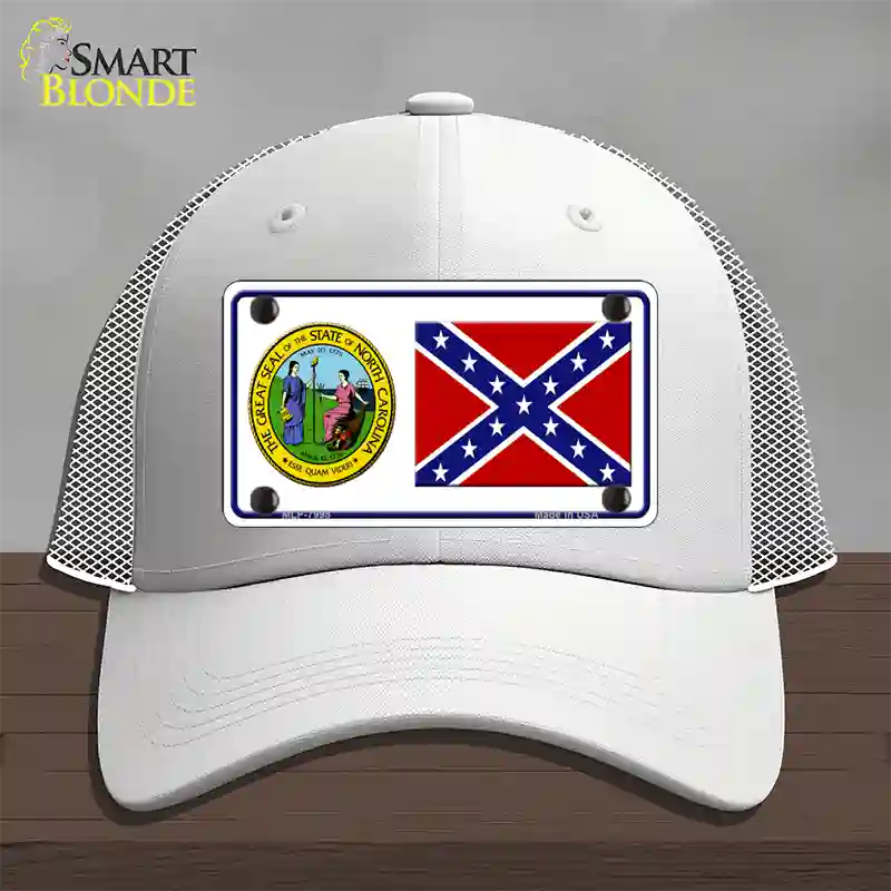 Confederate Flag North Carolina Seal Novelty License Plate Hat Mesh / White