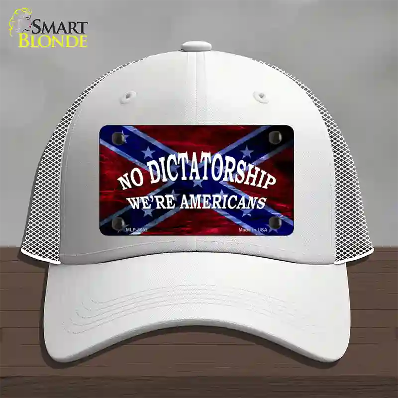 No Dictatorship Novelty License Plate Hat Mesh / White