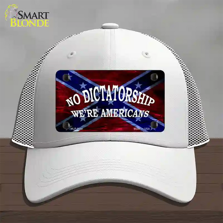 No Dictatorship Novelty License Plate Hat Mesh / White