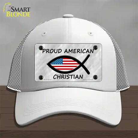 Proud American Christian Novelty License Plate Hat Mesh / White