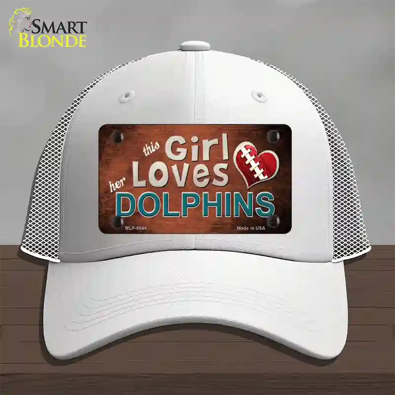 This Girl Loves Her Dolphins Novelty License Plate Hat Mesh / White