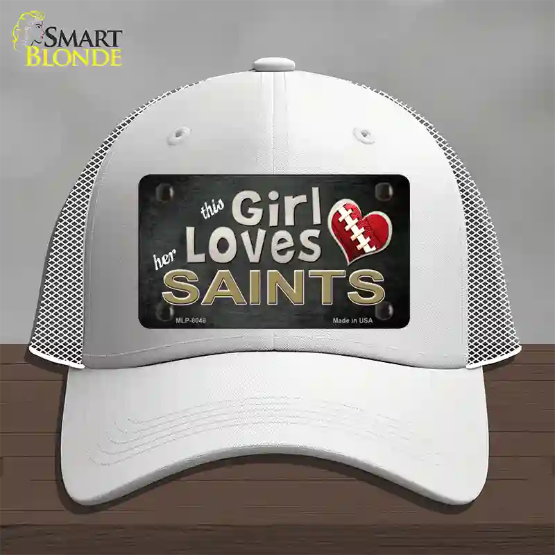 This Girl Loves Her Saints Novelty License Plate Hat Mesh / White