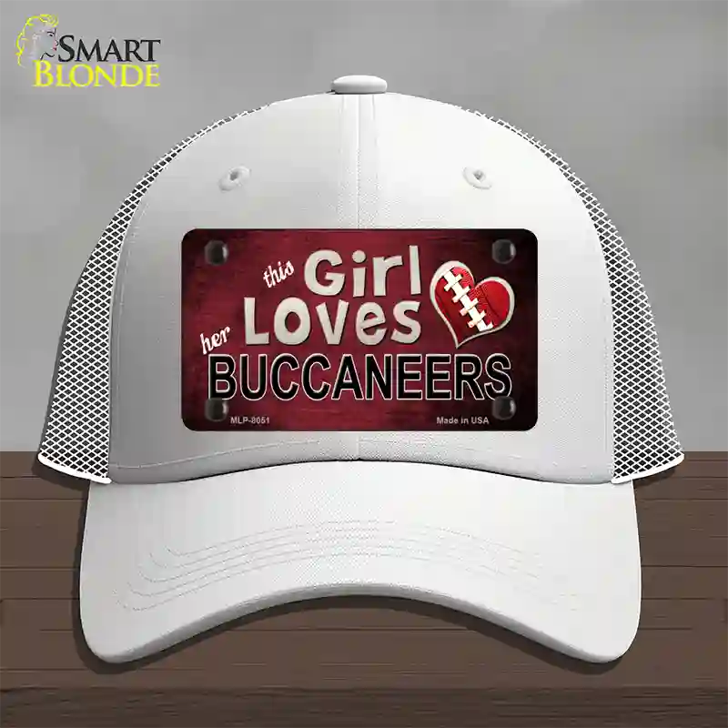 This Girl Loves Her Buccaneers Novelty License Plate Hat Mesh / White