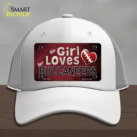 This Girl Loves Her Buccaneers Novelty License Plate Hat Mesh / White