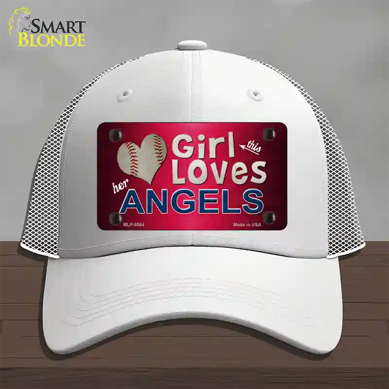 This Girl Loves Her Angels Novelty License Plate Hat Mesh / White