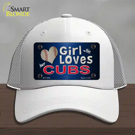 This Girl Loves Her Cubs Novelty License Plate Hat Mesh / White