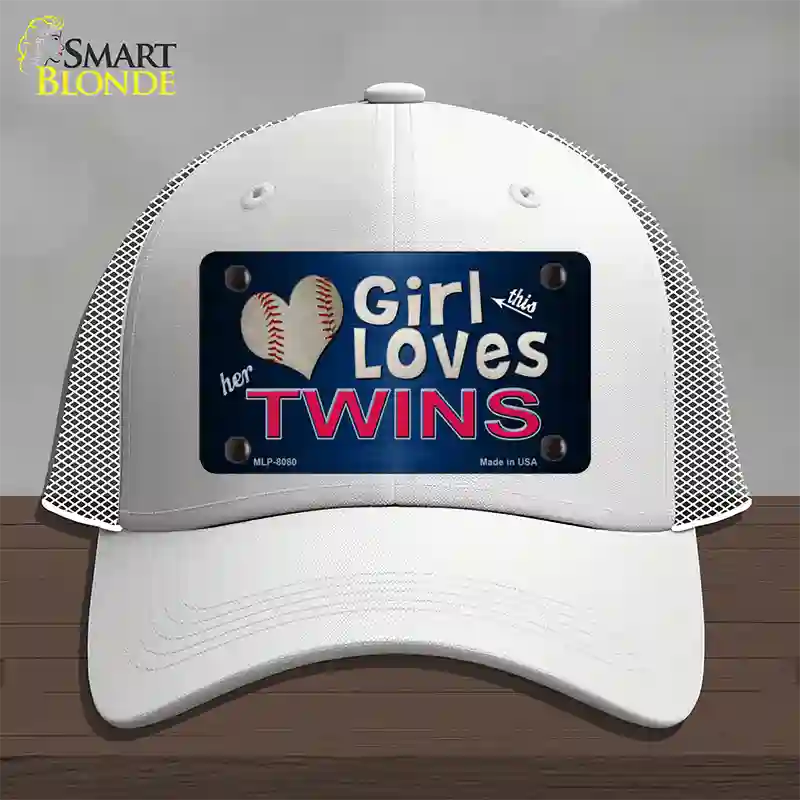 This Girl Loves Her Twins Novelty License Plate Hat Mesh / White