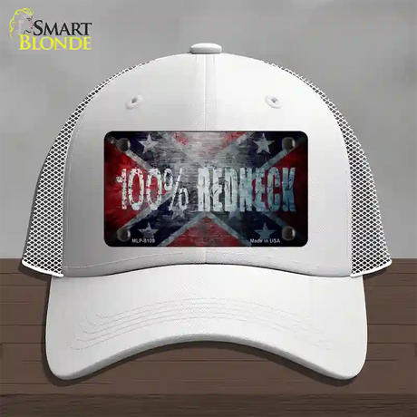 100% Redneck Confederate Novelty License Plate Hat Mesh / White