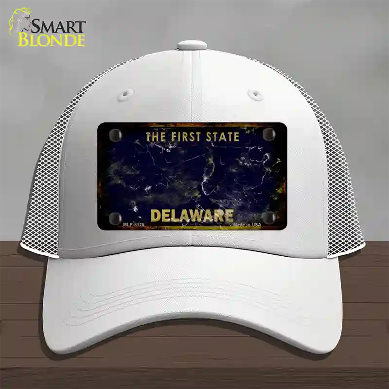 Delaware Rusty Blank Novelty License Plate Hat Mesh / White