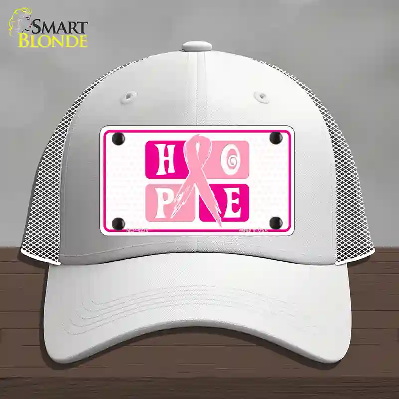 Hope Breast Cancer Ribbon Novelty License Plate Hat Mesh / White