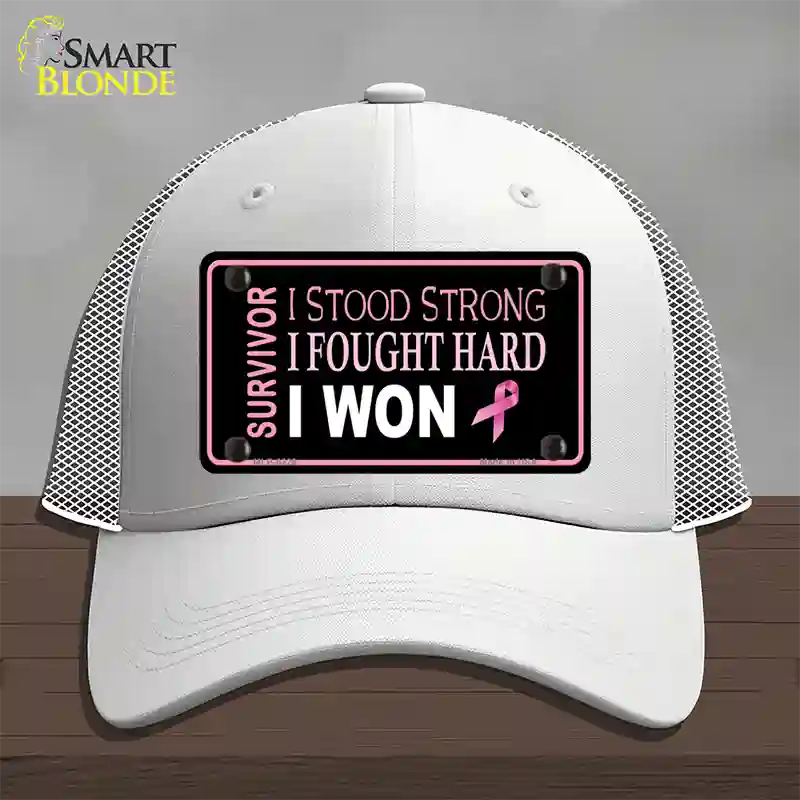 Breast Cancer Survivor Ribbon Novelty License Plate Hat Mesh / White