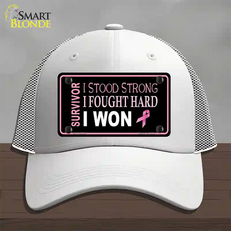 Breast Cancer Survivor Ribbon Novelty License Plate Hat Mesh / White