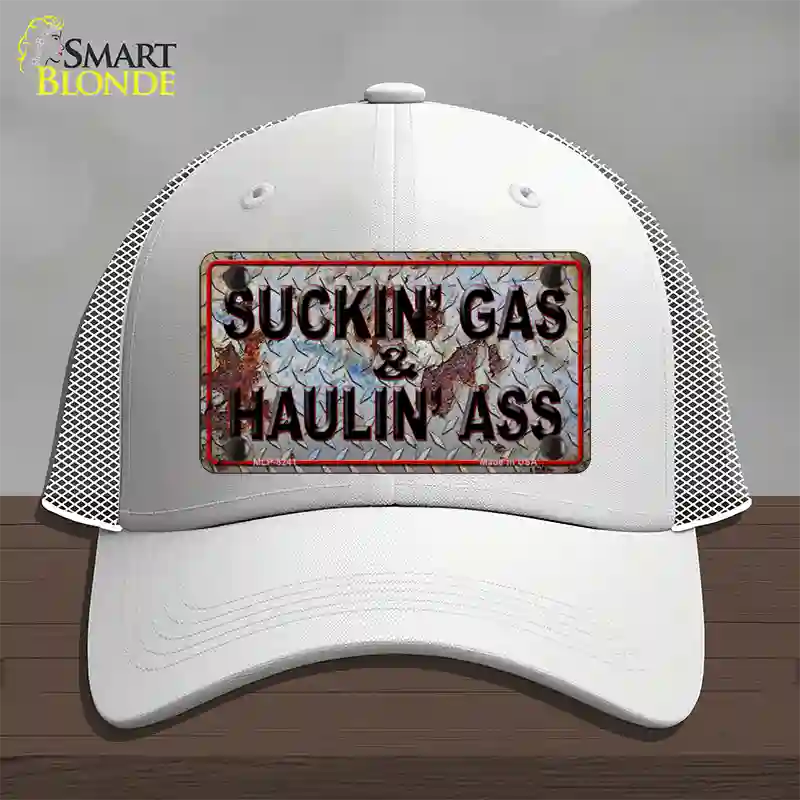 Suckin Gas Haulin Ass Vintage Novelty License Plate Hat Mesh / White