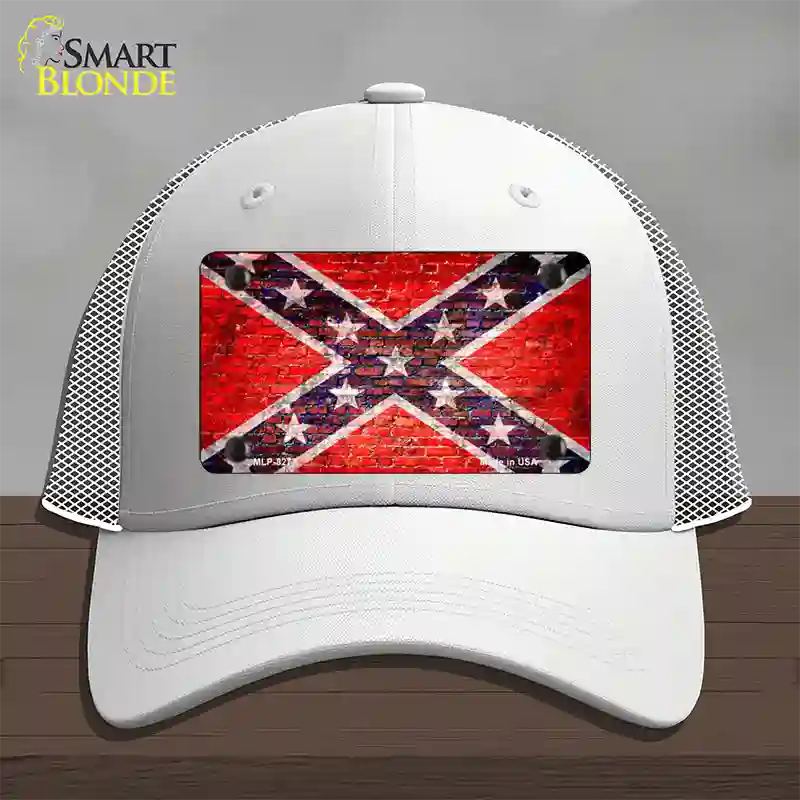 Rebel Flag Brick Wall Novelty License Plate Hat Mesh / White