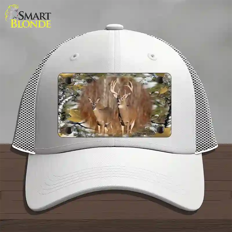 Two Deer On Camo Novelty License Plate Hat Mesh / White